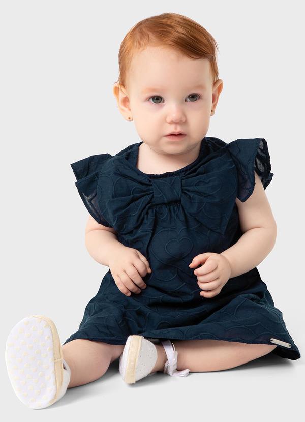 Conjunto Azul Marinho Bordado com Laço Menina