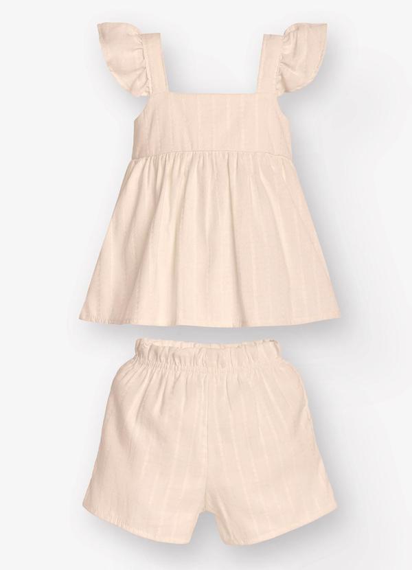 Conjunto Bata com Shorts Bebê Bege