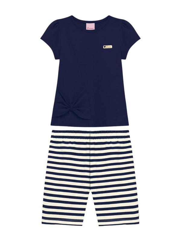 Conjunto Bata e Bermuda Ciclista Listras Azul