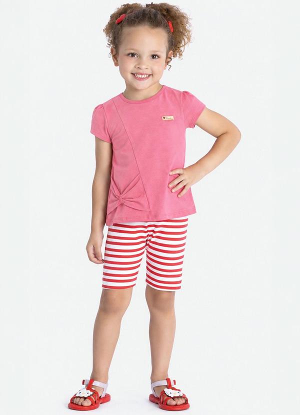 Conjunto Bata e Bermuda Ciclista Listras Rosa
