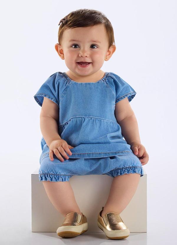 Conjunto Bata e Calcinha Jeans Bebê Azul