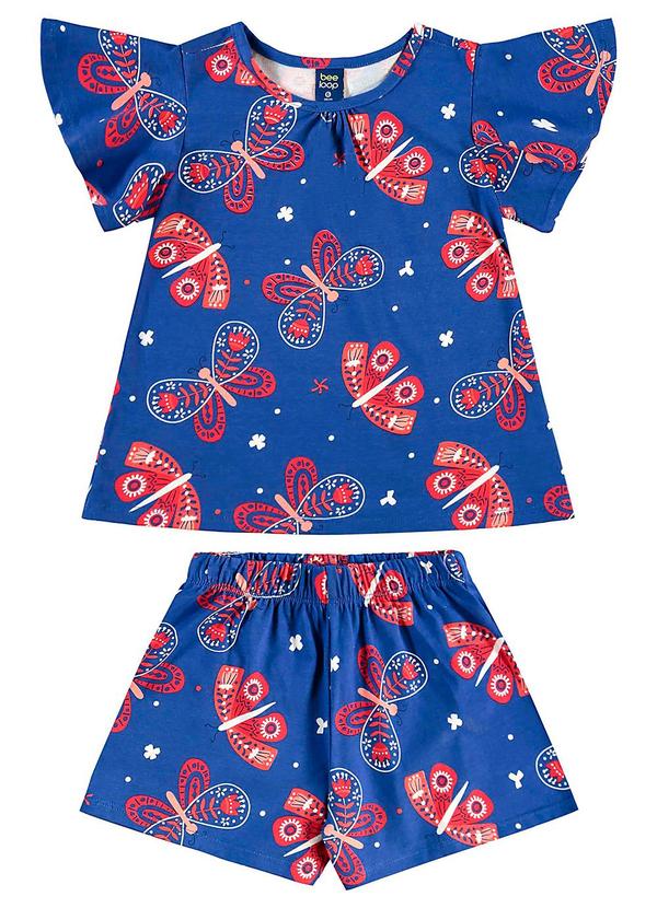 Vista 2 Conjunto Bata e Short Menina Azul Bee Loop Bee Loop