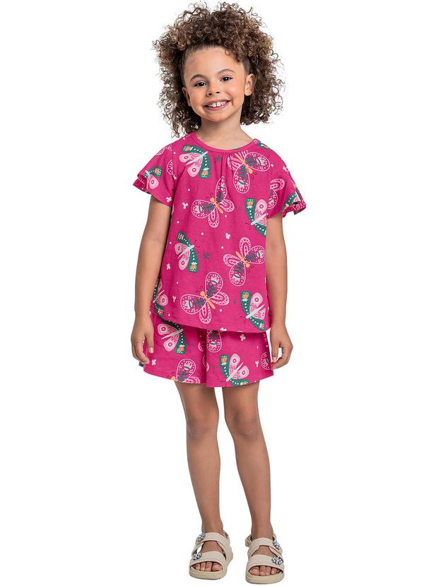 Vista 2 Conjunto Bata e Short Menina Rosa Bee Loop Bee Loop