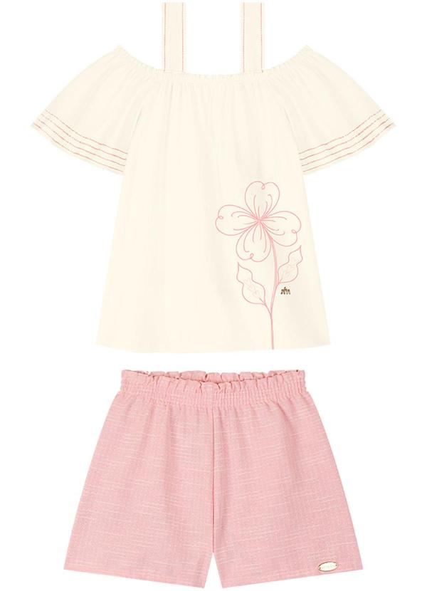 Vista 2 Conjunto Bata e Shorts em Sarja Maquinetada Bege Milli E Nina Milli E Nina
