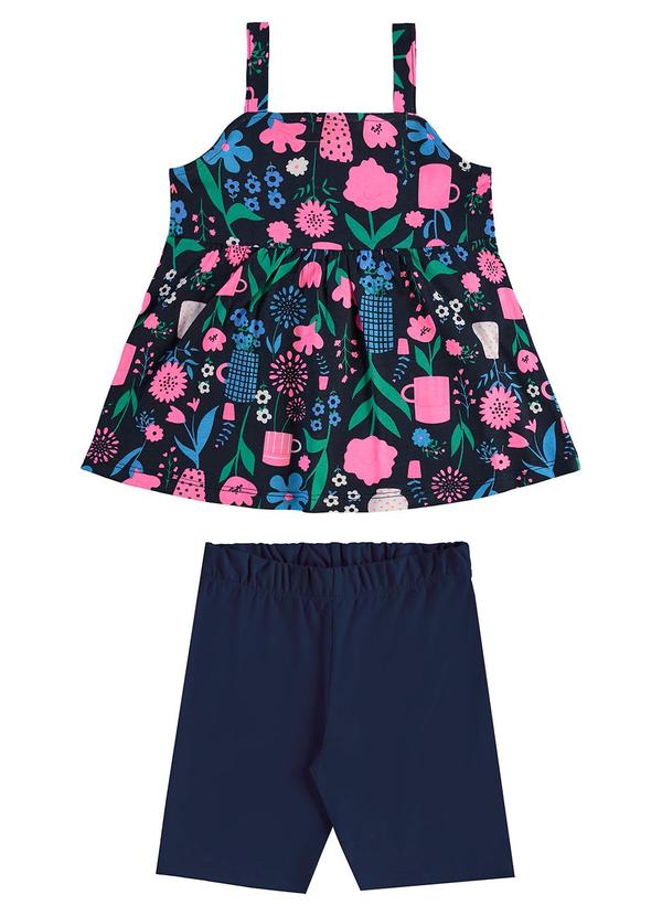 Conjunto Bata Floral e Bermuda Azul