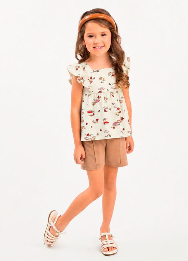 Conjunto Bata Praia com Babado e Shorts Bege