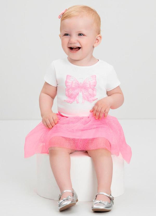 Conjunto Bebê Blusa e Saia Tule Quimby Branco