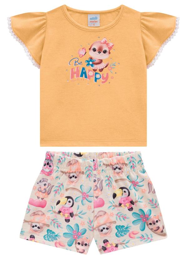 Vista 2 Conjunto Bebê Blusa e Shorts Cute Jungle Laranja Marlan Marlan
