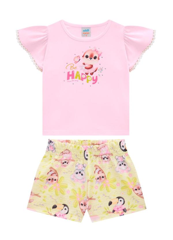 Vista 2 Conjunto Bebê Blusa e Shorts Cute Jungle Rosa Marlan Marlan