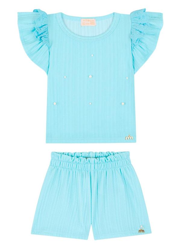 Vista 2 Conjunto Bebê Blusa e Shorts em Jacquard Azul Milli E Nina Milli E Nina