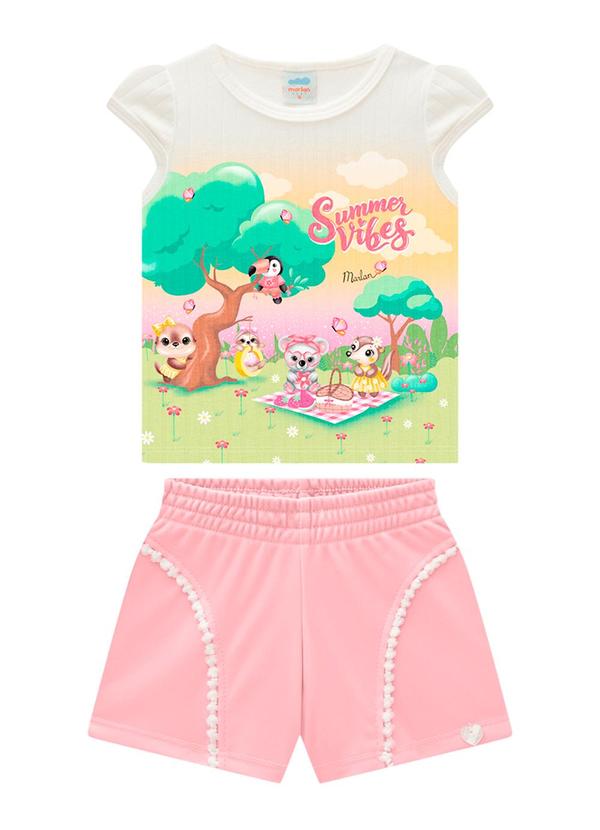 Vista 2 Conjunto Bebê Blusa e Shorts Malha Newtech Rosa Marlan Marlan