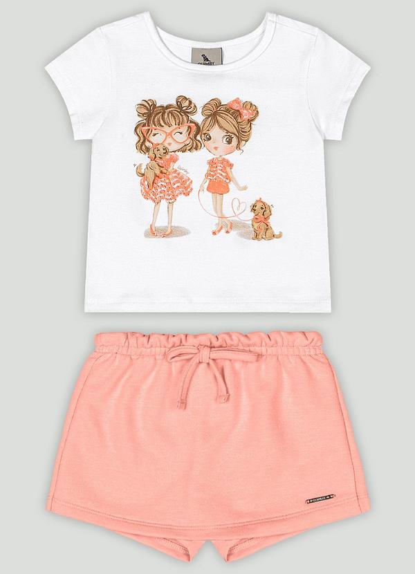 Conjunto Bebê com Blusa e Short-Saia Quimby Branco