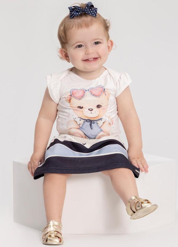 Conjunto Bebê com Body e Saia Estampada Azul