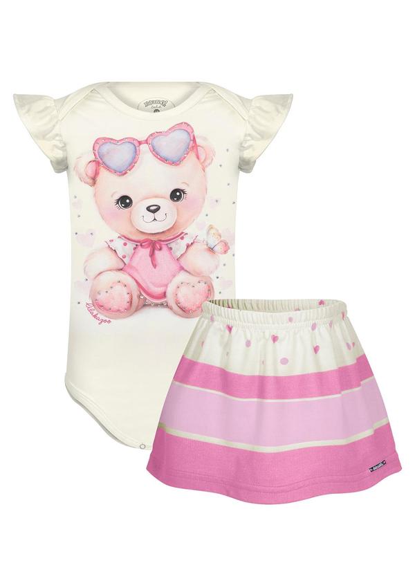 Conjunto Bebê com Body e Saia Estampada Rosa