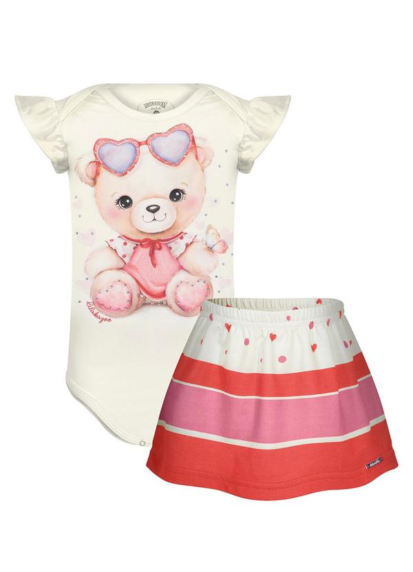 Conjunto Bebê com Body e Saia Estampada Vermelho