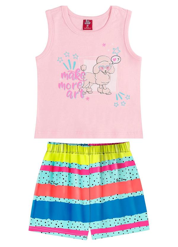 Vista 2 Conjunto Bebê com Regata e Short Rosa Bee Loop Bee Loop