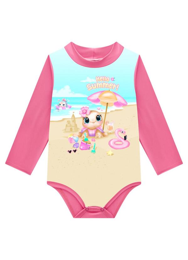 Conjunto Bebê Maiô e Chapéu Uv Cute Ocean Rosa