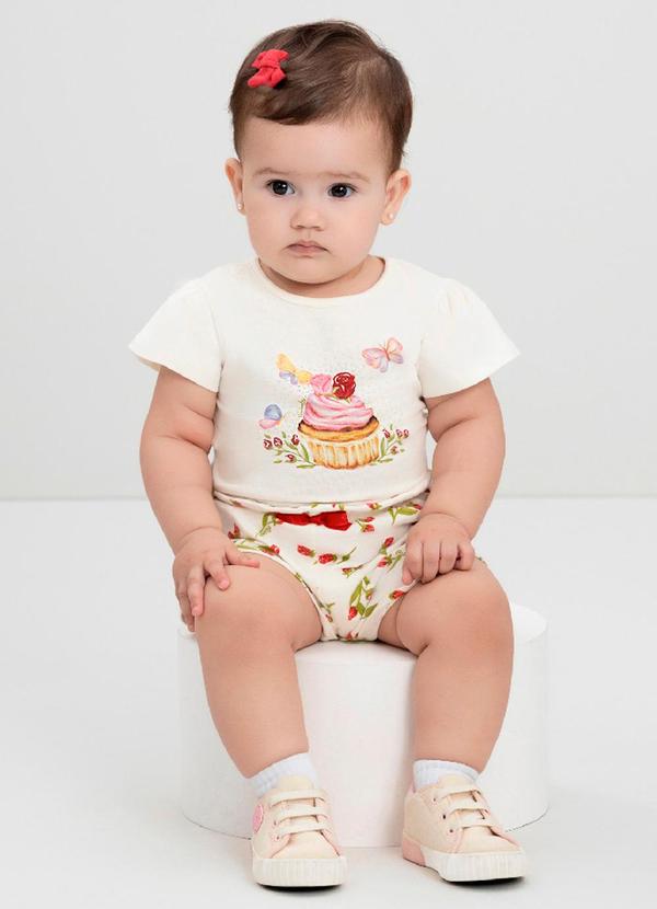 Conjunto Bebê Menina Blusa e Short Quimby Branco