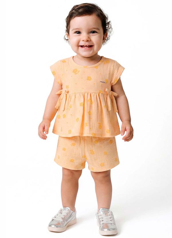 Conjunto Bebê Menina Canelado Laços Amarelo