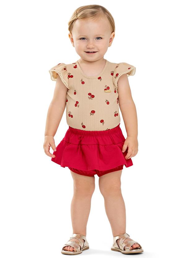 Conjunto Bebê Menina Cereja com Calcinha Marrom