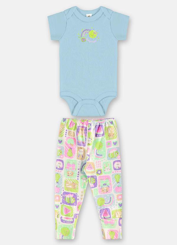 Conjunto Body Manga Curta e Calça Melancia Azul Claro