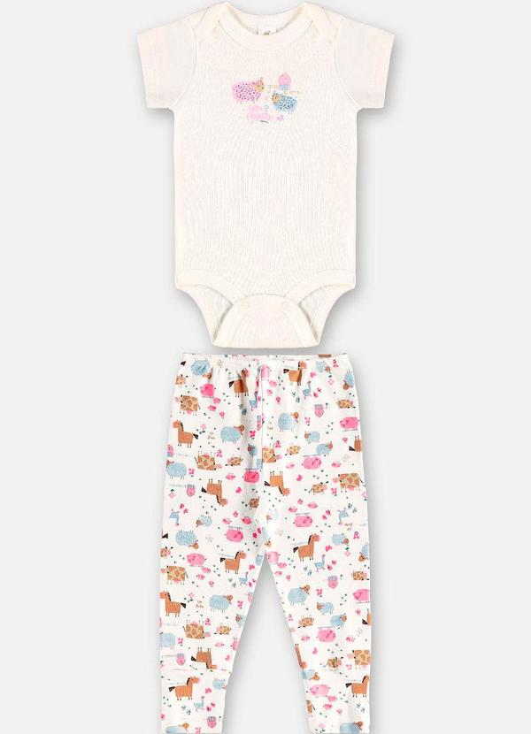 Conjunto Body Manga Curta e Calça AnimaisBranco