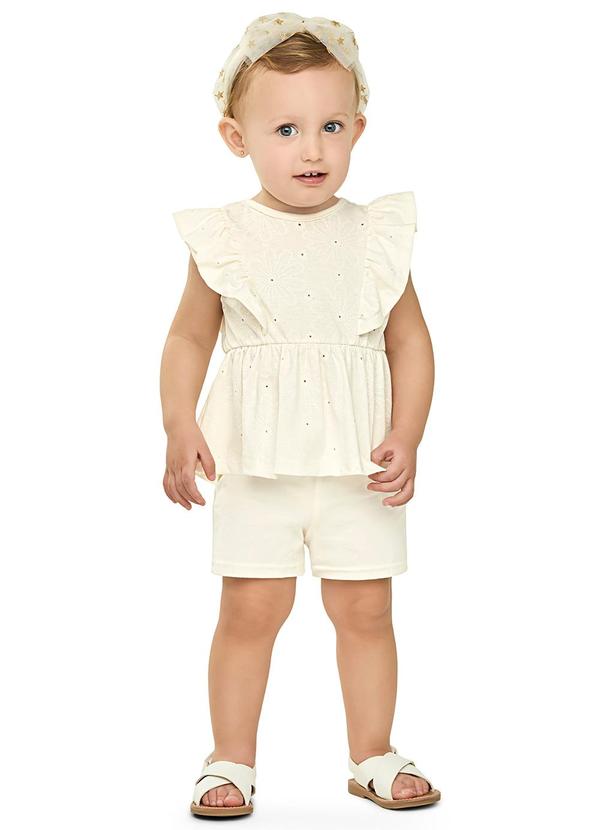 Conjunto Bebê Menina Floral Devorê Bege