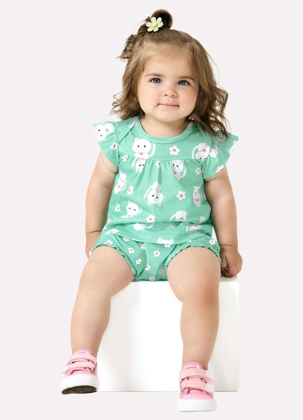 Conjunto Bebê Menina Gatinhos Verde