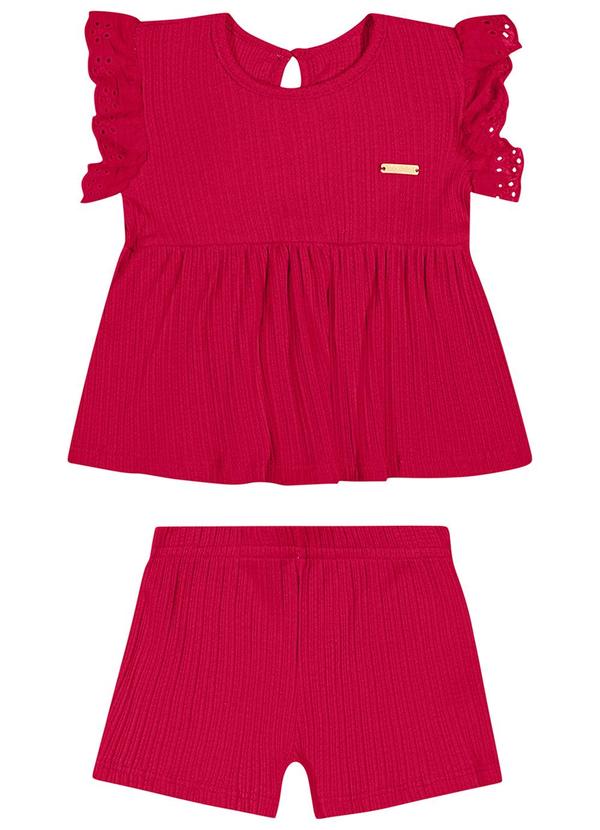 Conjunto Bebê Menina Malha Canelada Vermelho