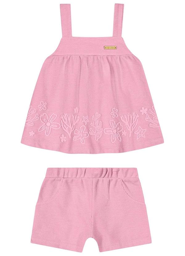 Conjunto Bebê Menina Malha Tricô Corais Rosa