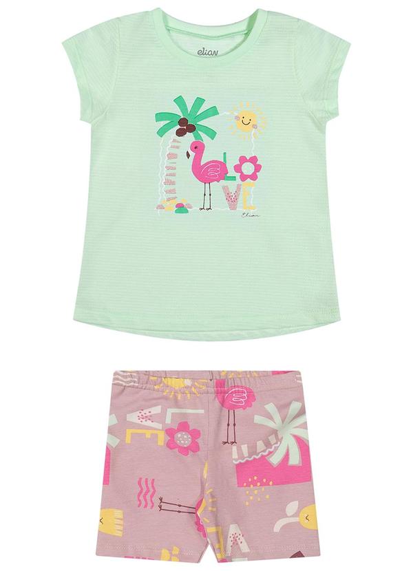 Conjunto Bebê Menina Texturizado Flamingo Verde