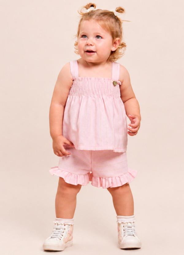 Conjunto Bebê Menina Verão Batinha e Shorts com Ba