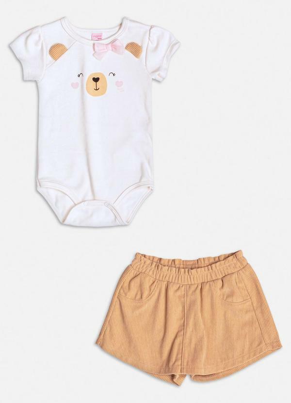 Conjunto Bege com Estampa de Urso Branco