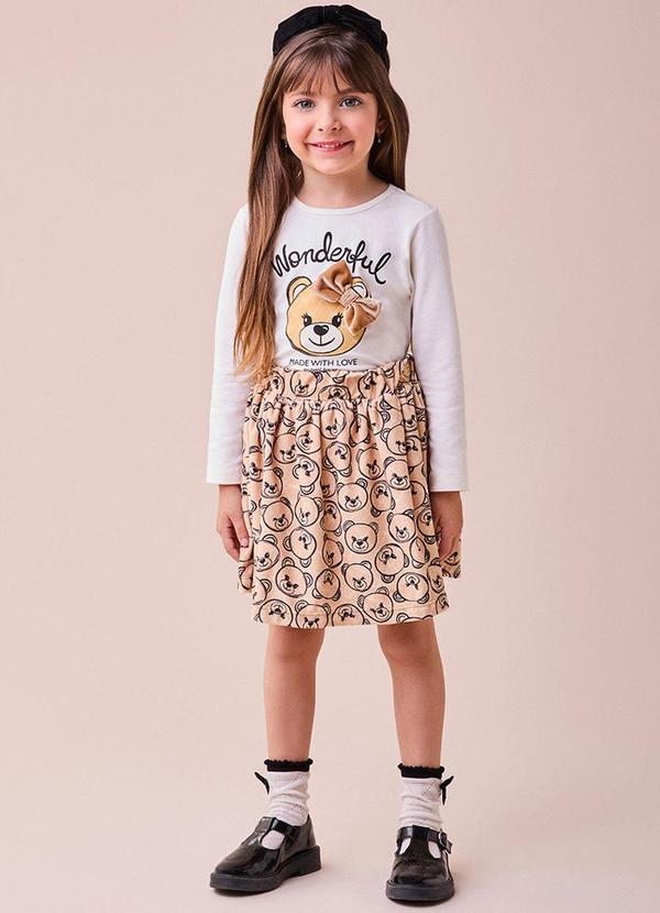 Conjunto Bege com Monograma de Ursinho Branco
