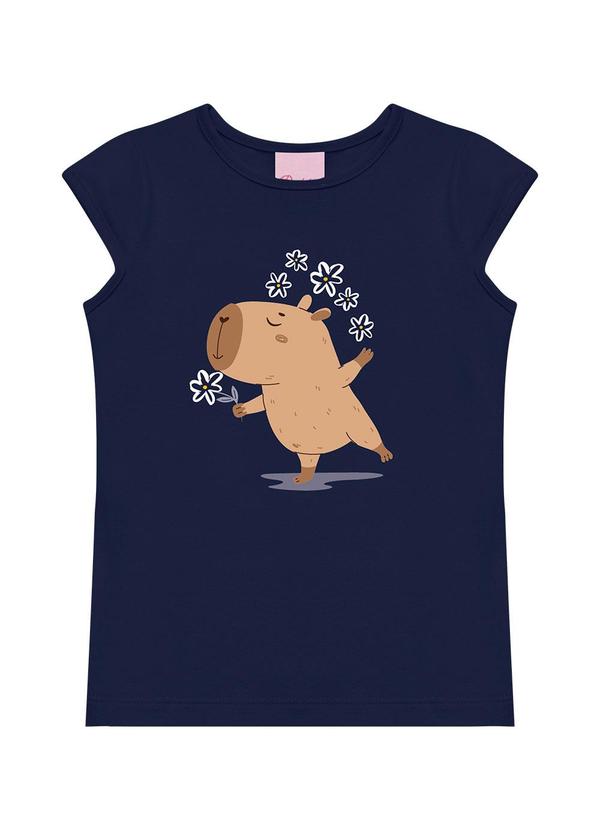 Conjunto Blusa Capivara e Short Flor Azul