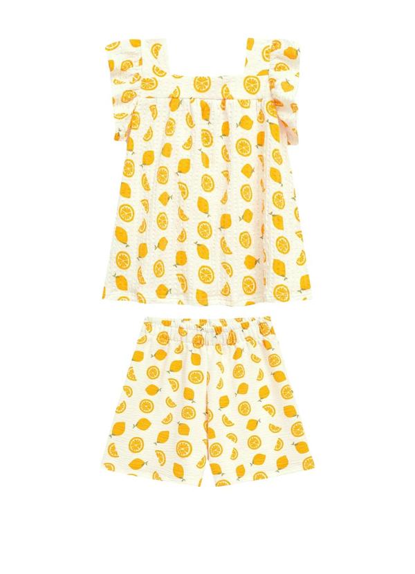 Conjunto Blusa com Mangas Franzidas e Short Bege