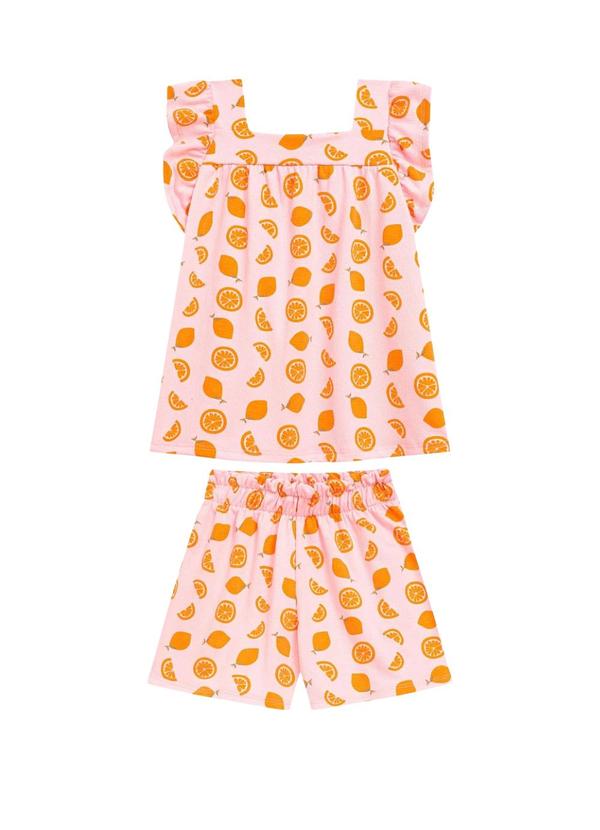 Conjunto Blusa com Mangas Franzidas e Short Rosa
