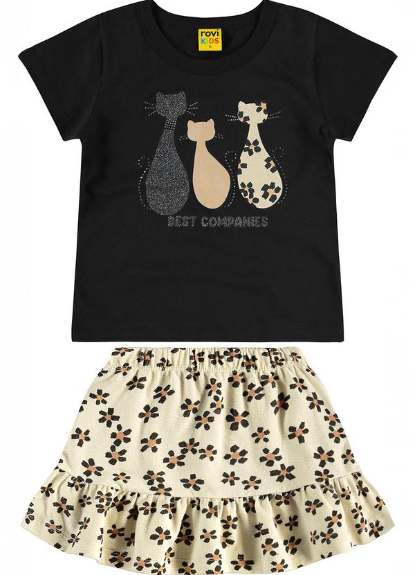 Vista 2 Conjunto Blusa com Saia Infantil Preto Rovi Kids Rovi Kids