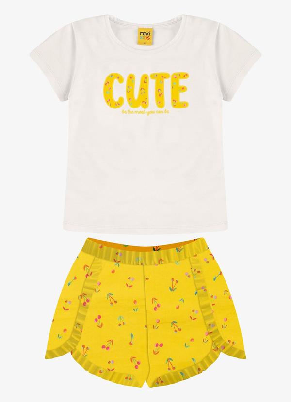 Vista 2 Conjunto Blusa com Shorts Feminino Amarelo Rovi Kids Rovi Kids