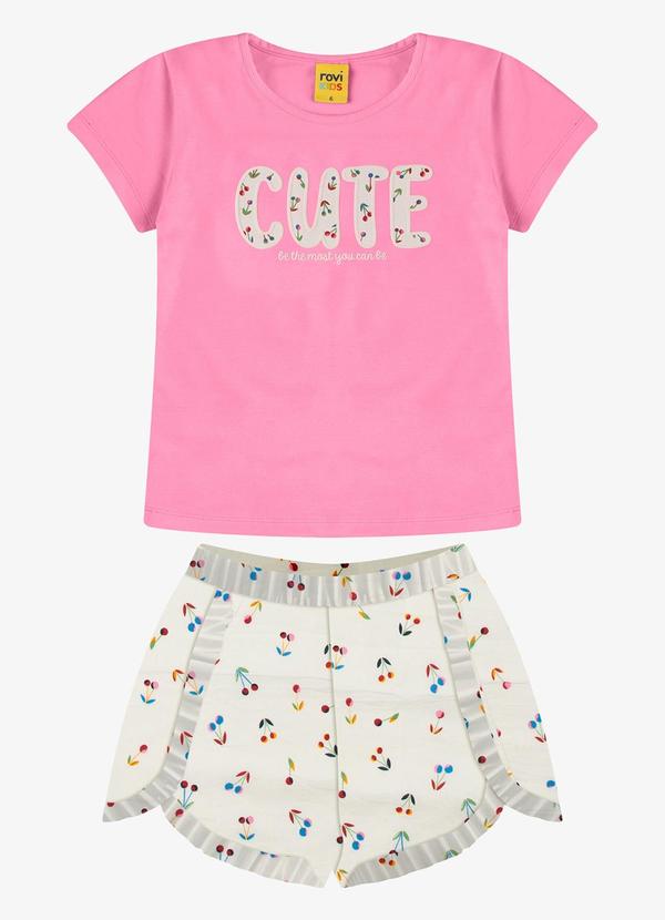Vista 2 Conjunto Blusa com Shorts Feminino Bege Rovi Kids Rovi Kids