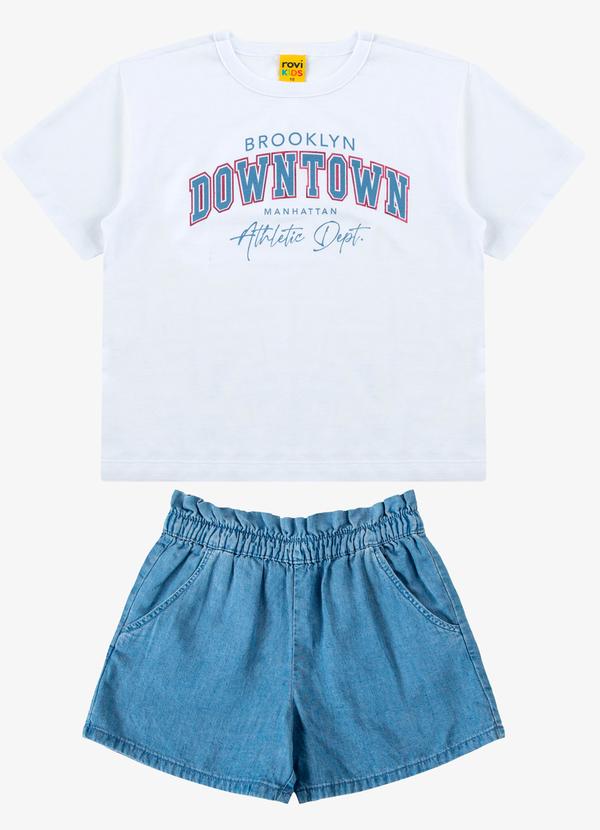 Vista 2 Conjunto Blusa com Shorts Feminino Branco Rovi Kids Rovi Kids