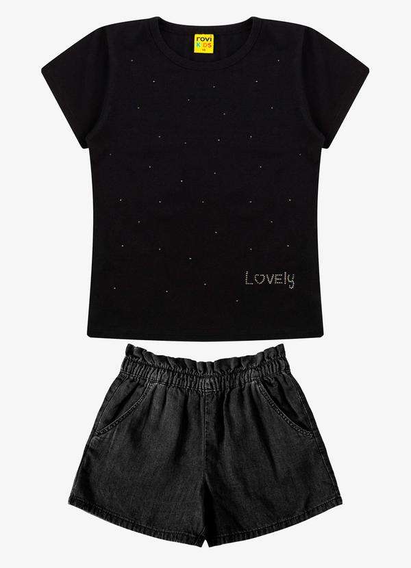 Vista 2 Conjunto Blusa com Shorts Feminino Preto Trick Nick Trick Nick