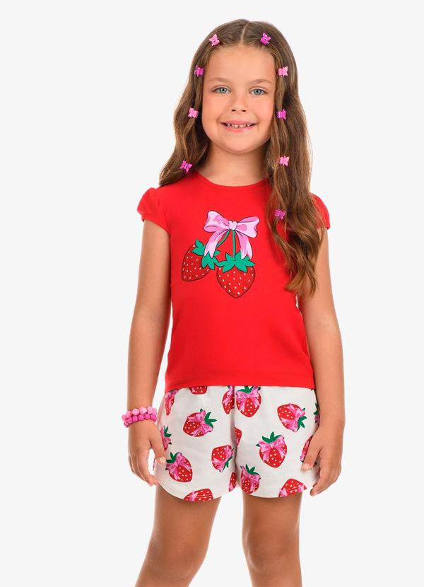 Vista 2 Conjunto Blusa com Shorts Feminino Vermelho Rovi Kids Rovi Kids