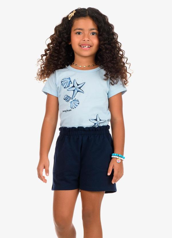 Conjunto Blusa com Shorts Meia Malha Azul