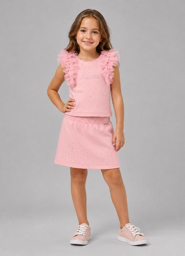 Conjunto Blusa com Shorts Saia Feminino Rosa