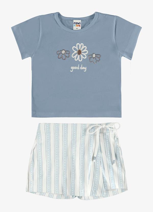 Conjunto Blusa com Shorts Saia Infantil Azul