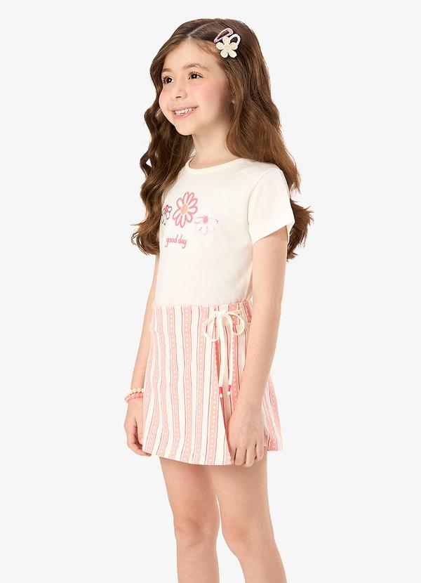 Conjunto Blusa com Shorts Saia Infantil Bege