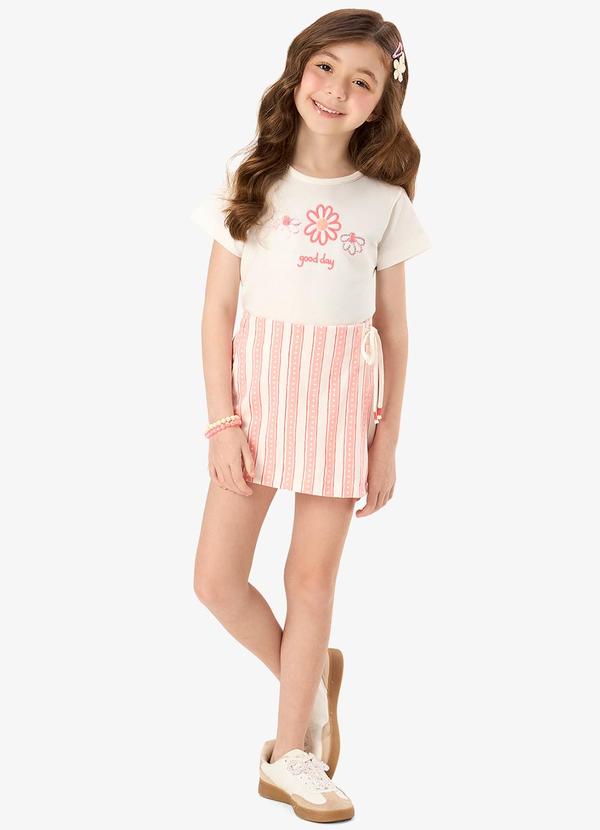 Conjunto Blusa com Shorts Saia Infantil Bege