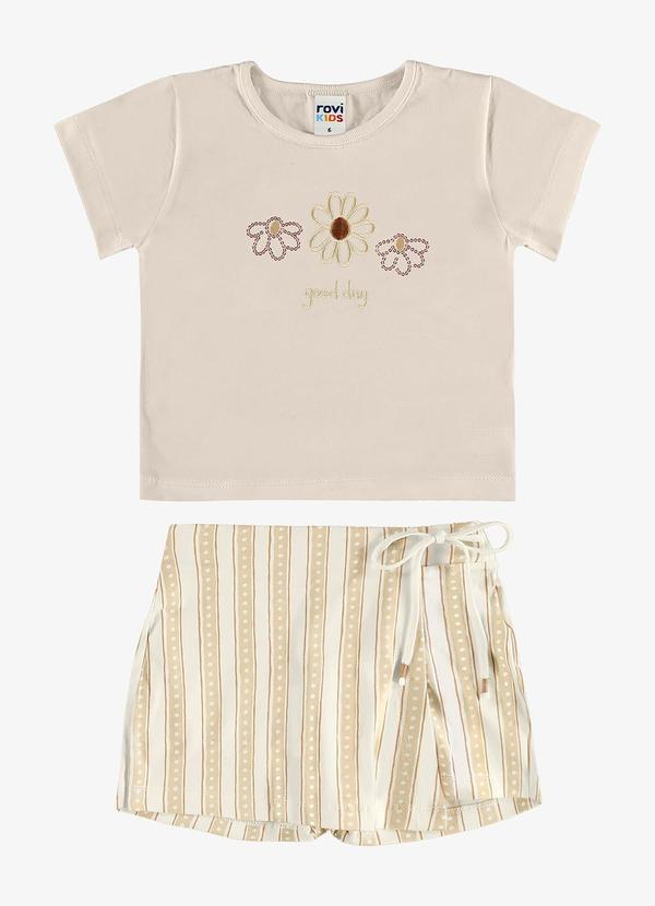 Conjunto Blusa com Shorts Saia Infantil Bege