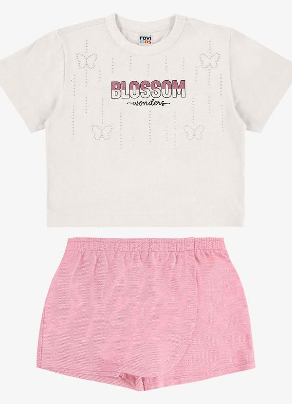 Conjunto Blusa com Shorts Saia Infantil Bege